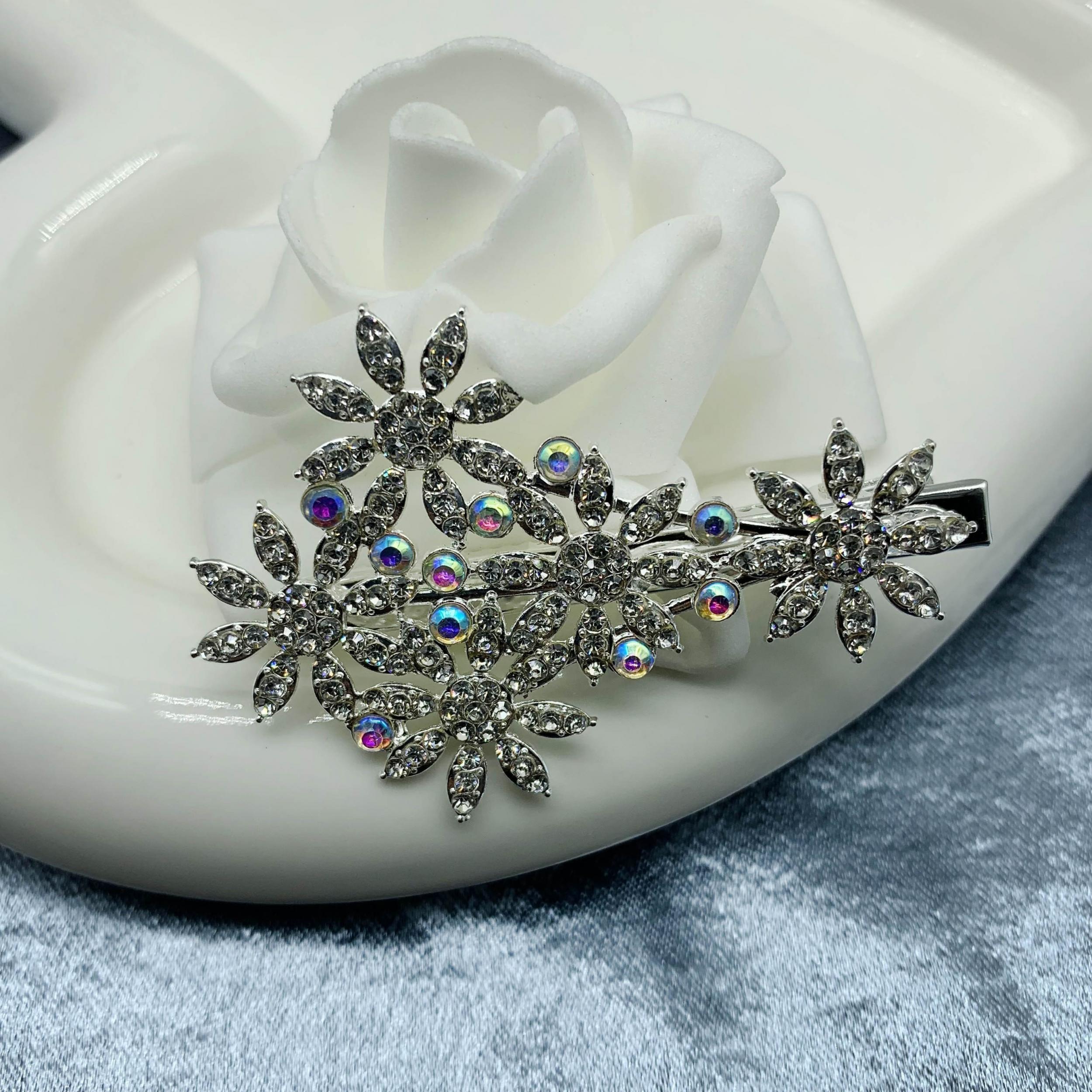 Rhinestone Flower Hair Clip Barrette Hair Slides Clip Non Slip Hair Decoration