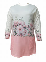 Plus Floral Print Long Sleeve Tee Dress with Pockets