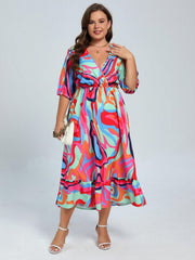 Abstract Print Maxi Dress with Ruffle Trim