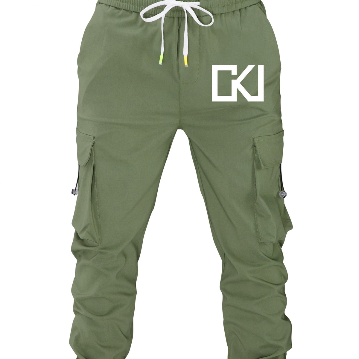 Geometric Pattern Cargo Pants Men Casual Loose Fit Solid Joggers