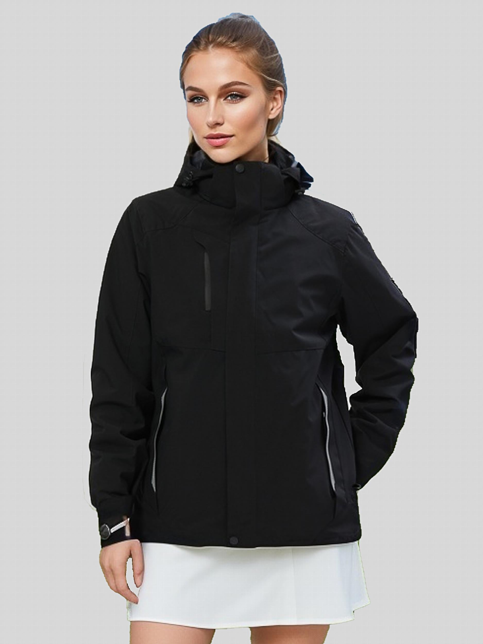  Colorblock Zipper Drawstring Hooded Outdoor Jacket