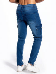 Men's Slim Fit Flap Pocket Jeans Distressed Denim Pants