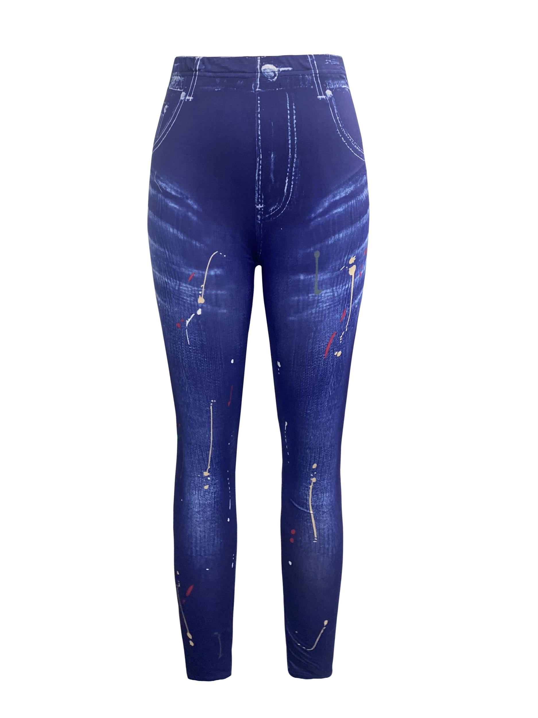 Denim Print High Waist Leggings for Women