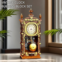 Vintage Clock Building Block Set with Pendulum and Clock Function