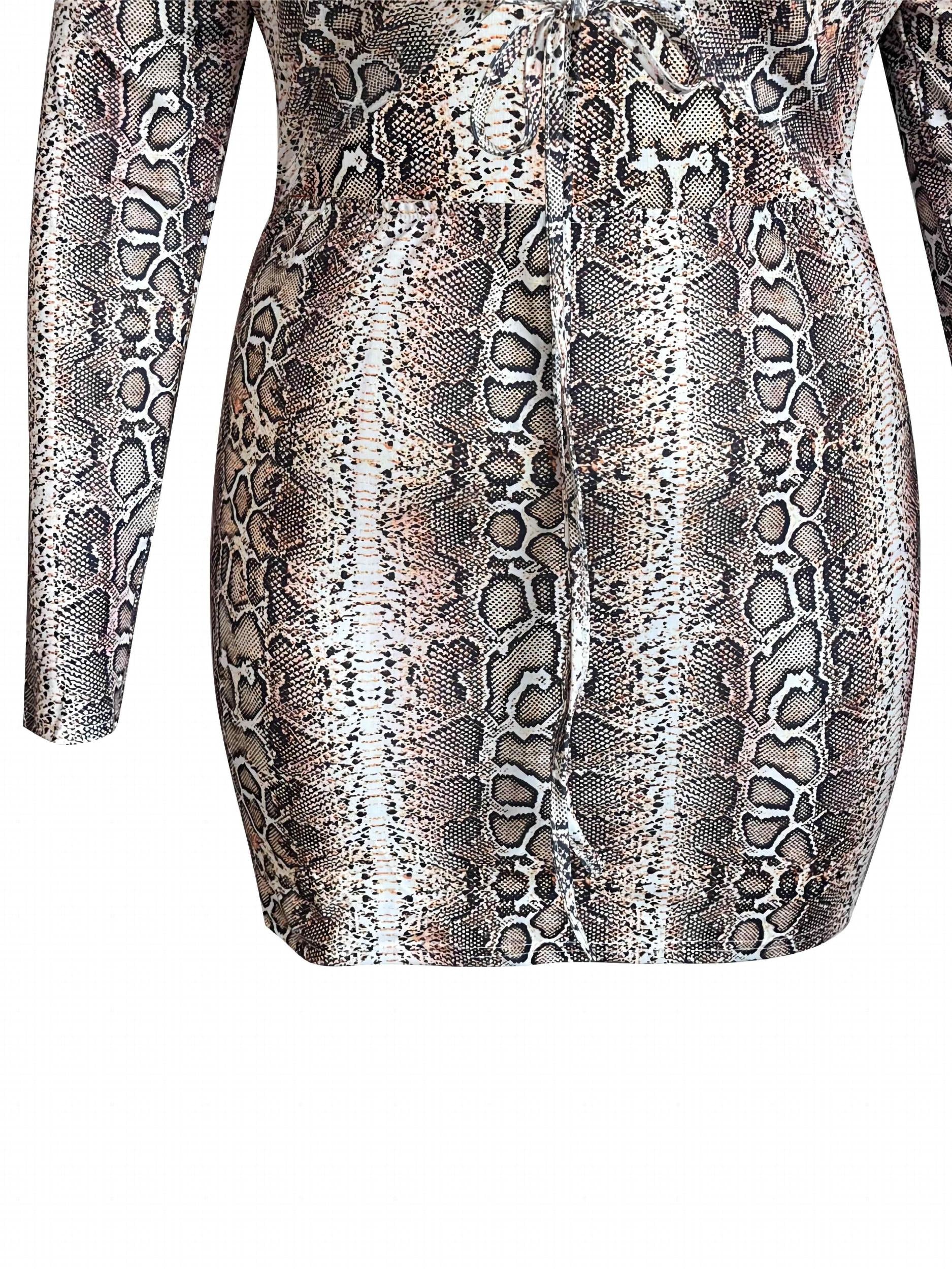  Sexy Snake Print Long Sleeve Bodycon Dress