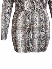  Sexy Snake Print Long Sleeve Bodycon Dress