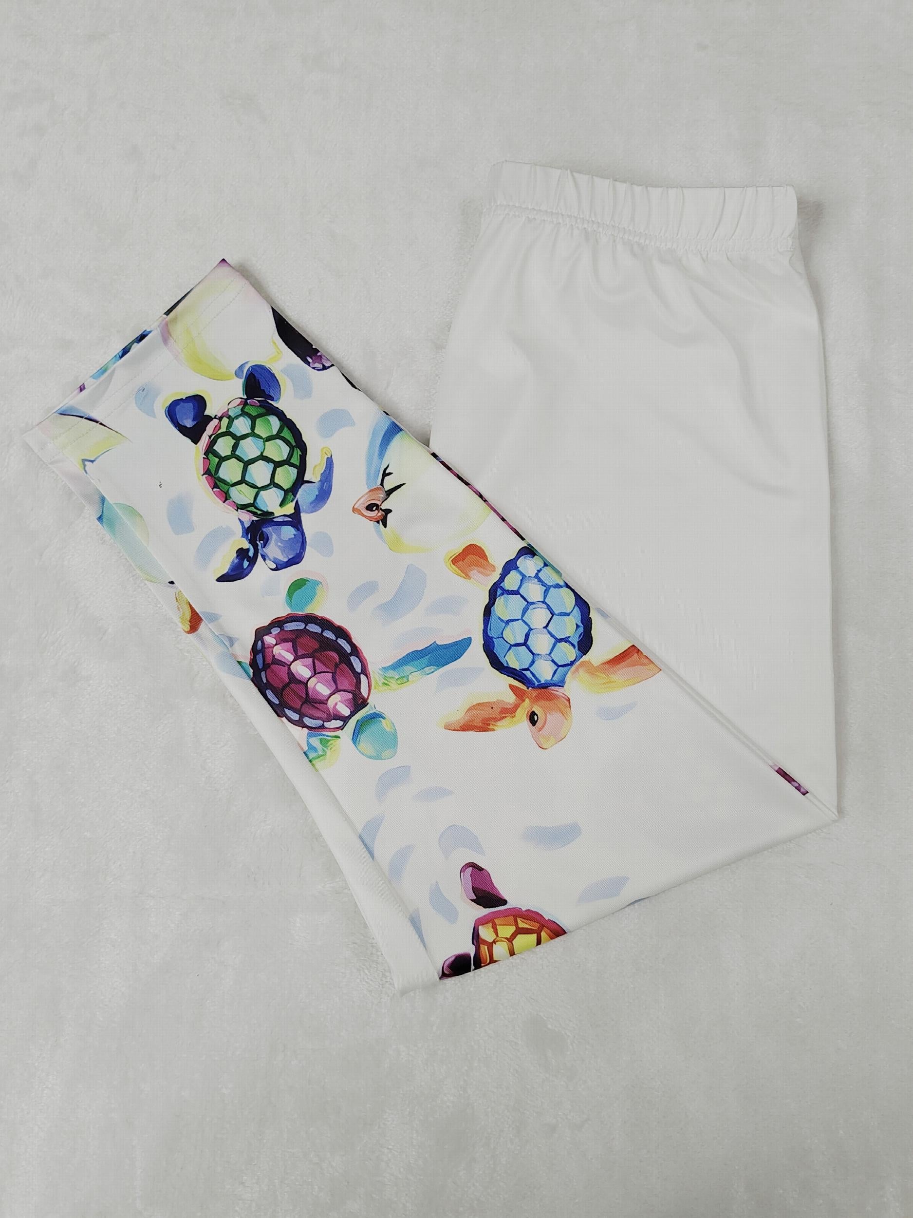 Turtle Print Elastic Waist Leggings for Women
