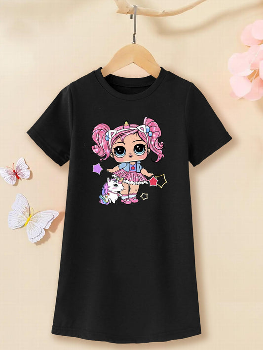 Toddler Girl Unicorn Graphic T-shirt Dress for Party Kids Summer Clothes