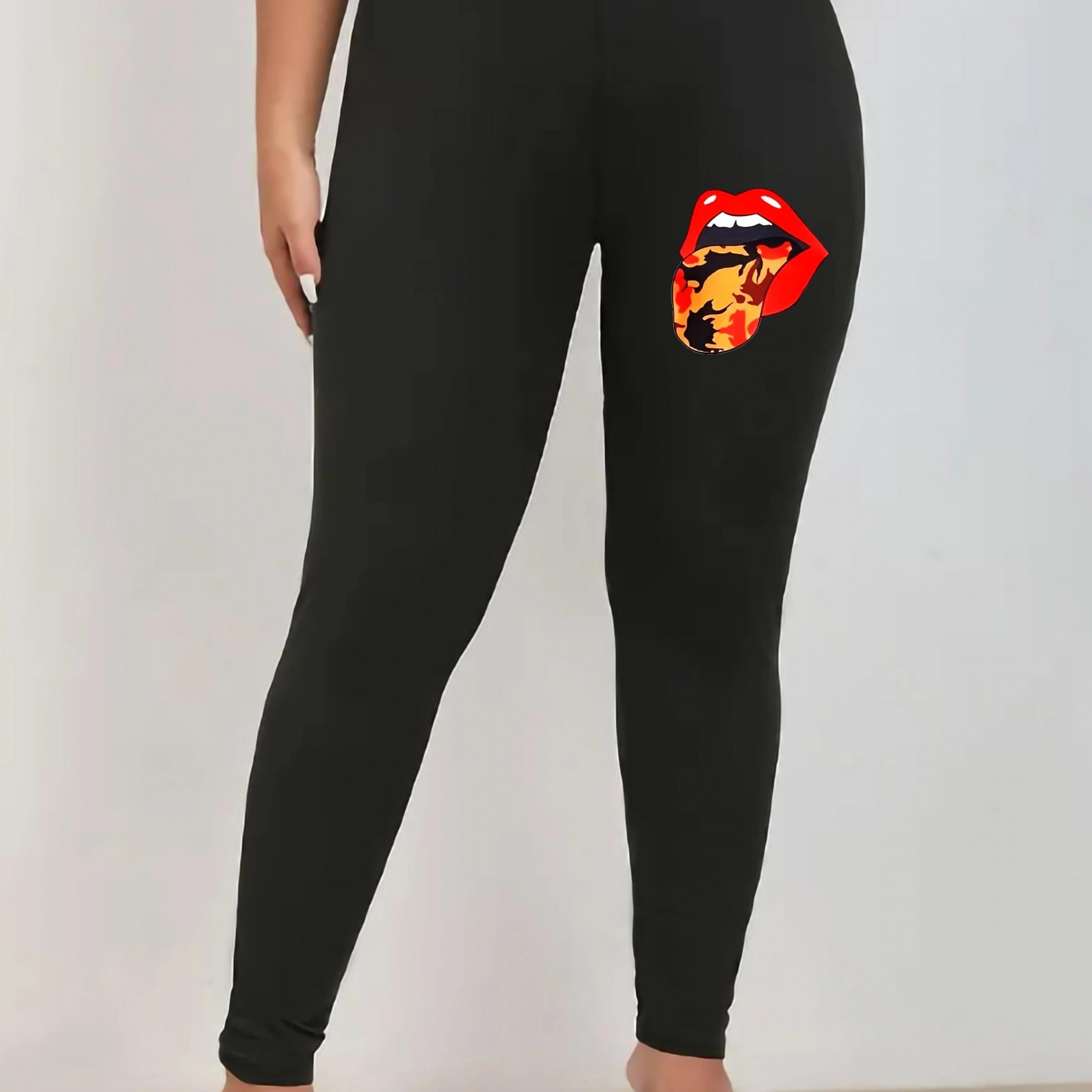  Red Lip Print High Rise Yoga Leggings