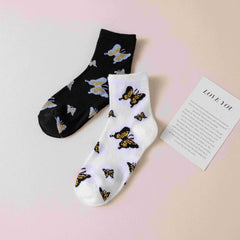 6 Pairs Butterfly Print Socks Comfy & Breathable Mid Tube Women's Stockings