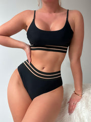 Mesh Contrast Band 2 Piece Bikini High Waist Swimsuit