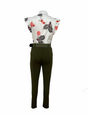 Floral Print Ruffle Tops & Solid High Waist Pants Set Women's Clothing