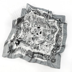 Vintage Floral Print Satin Square Scarf Silk Shawl