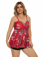  Vacay Tankini Set Women's Plus Ruched Floral Print Sweetheart Neck Cam