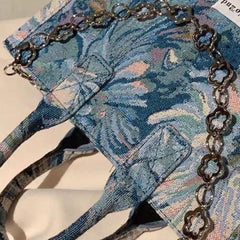 Canvas Chains Zipper Shoulder Bag Vintage Floral Crossbody