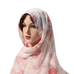 Rose Print Long Scarf Pink Tassel Shawl Windproof Head Wrap