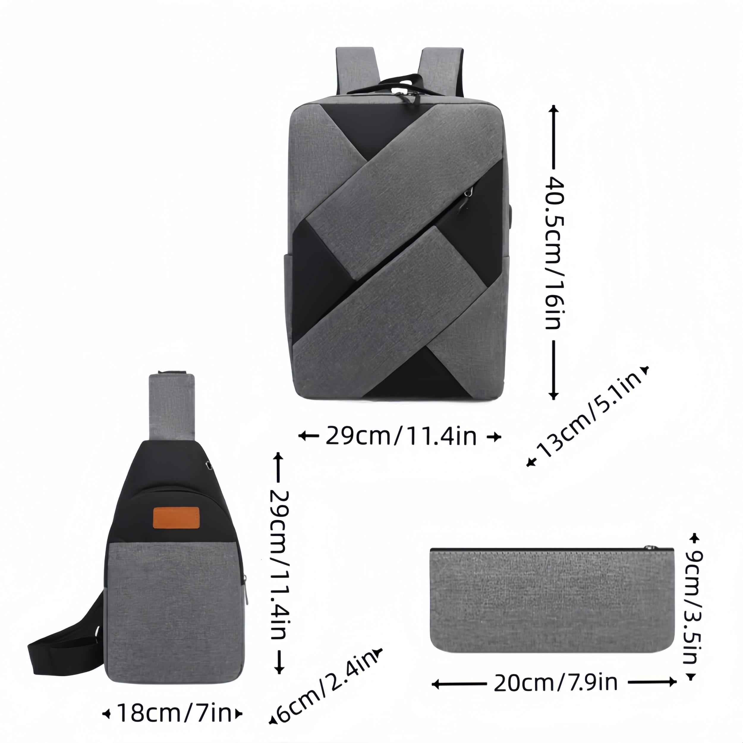 3Pc Laptop Backpack Men's Business Bag Stylish Shoulder Bag Work Backpack