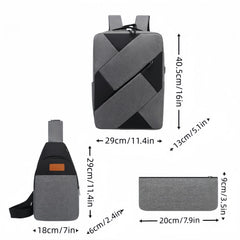 3Pc Laptop Backpack Men's Business Bag Stylish Shoulder Bag Work Backpack
