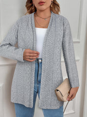  Solid Cable Knit Long Sleeve Open Front Warm Cardigan