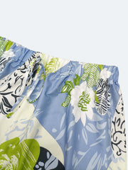  Colorblock Floral Print Wide Leg Trousers