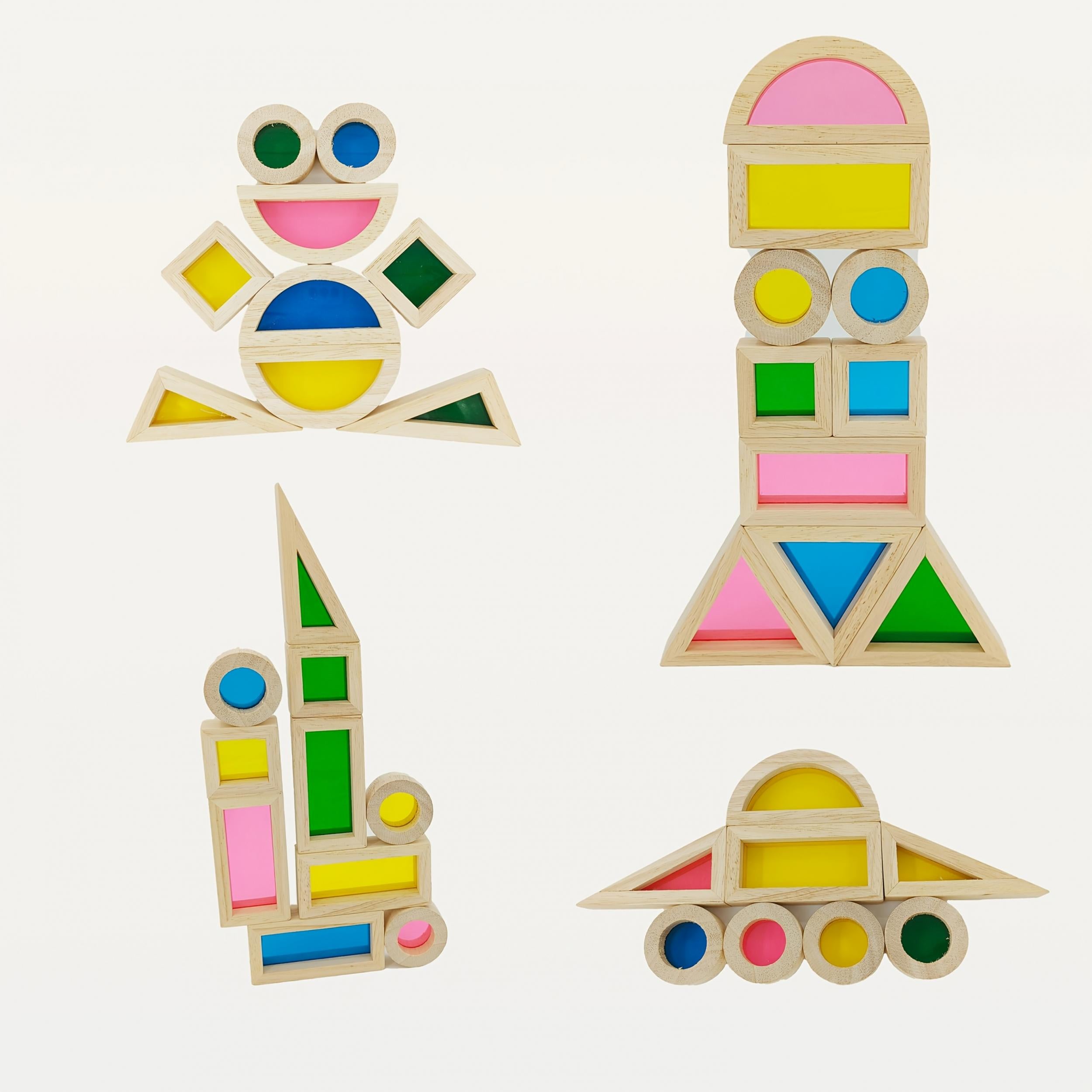 Rainbow Building Blocks Wooden Educational Toy for Kids Shape Recognition