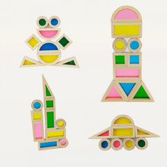 Rainbow Building Blocks Wooden Educational Toy for Kids Shape Recognition