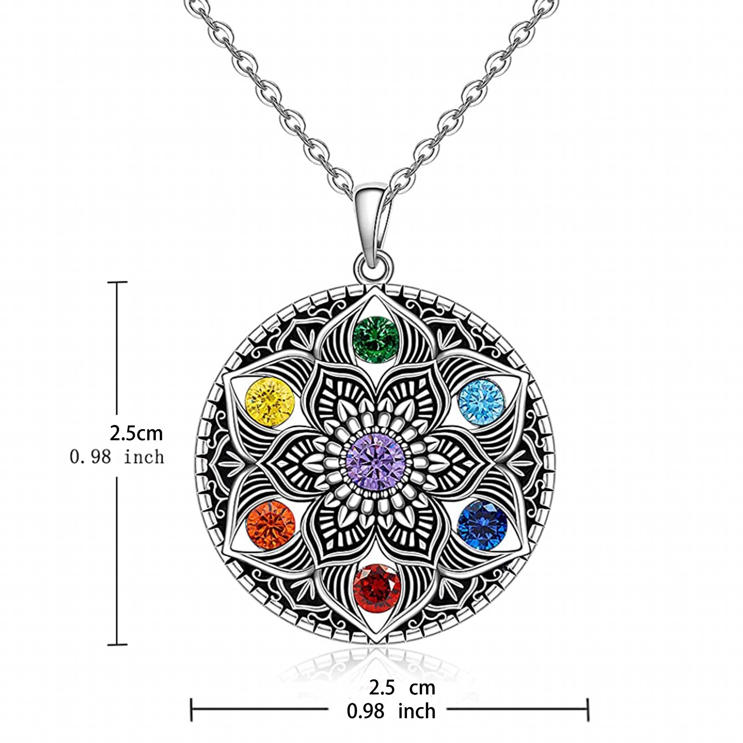 7 Chakra Necklace Ring Lotus Pendant Yoga Chakra Healing Stone Bar Necklace