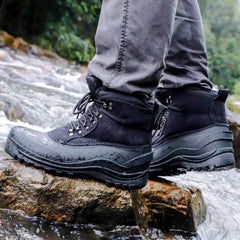 Men's Warm Waterproof Snow Boots Fluffy Lining Non Slip Winter Shoes