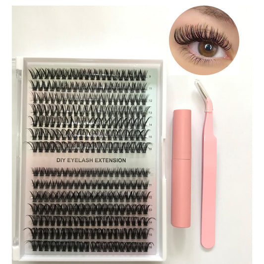DIY False Eyelashes Set With Glue And Tweezer Cluster Lashes