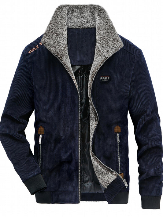 Men's Vintage Corduroy Jacket with Stand Collar for Fall Winter