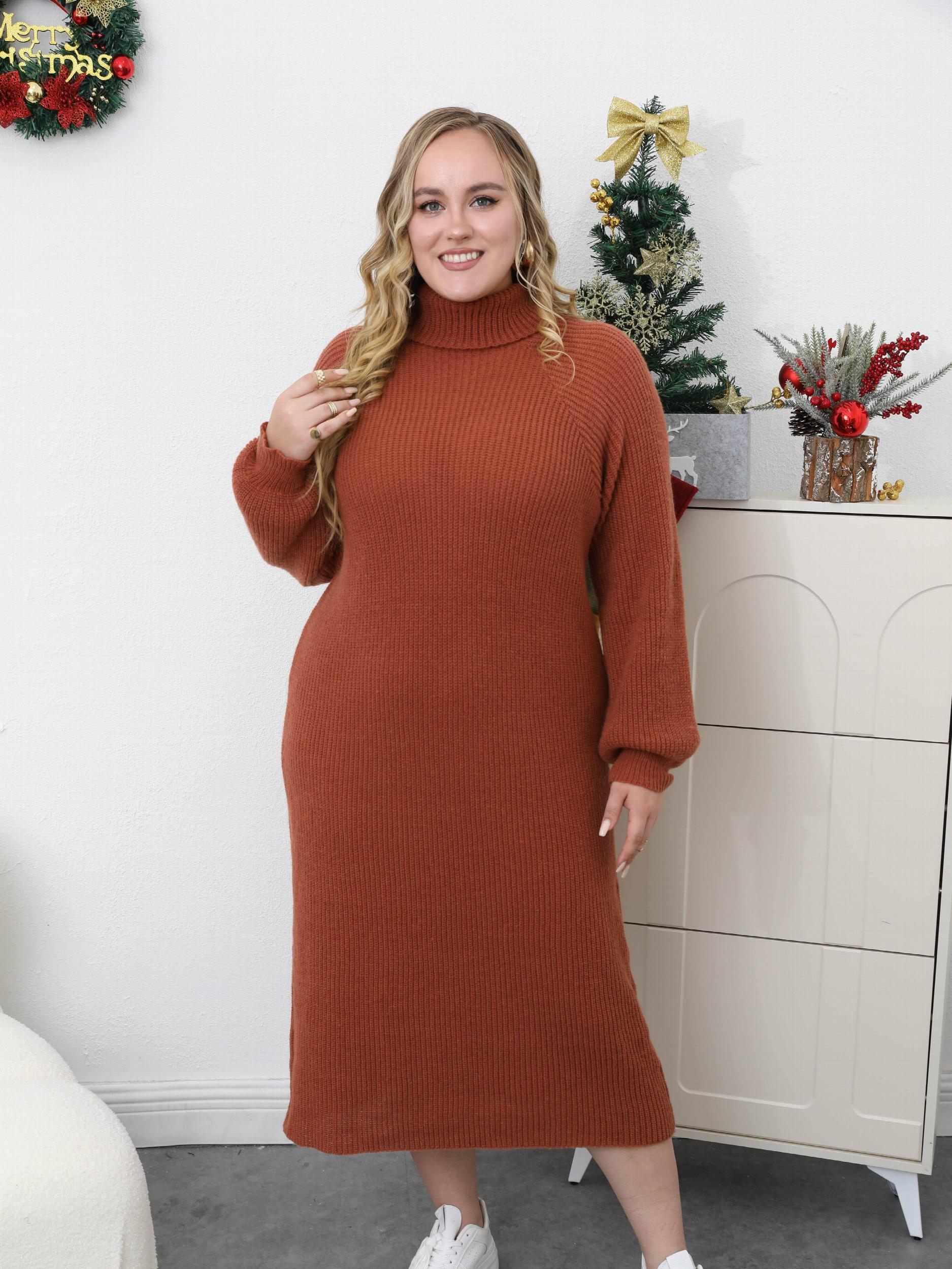  Turtleneck Lantern Sleeve Maxi Sweater Dress