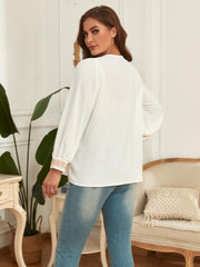 Women's Plus Size Lace V Neck Long Sleeve Blouse