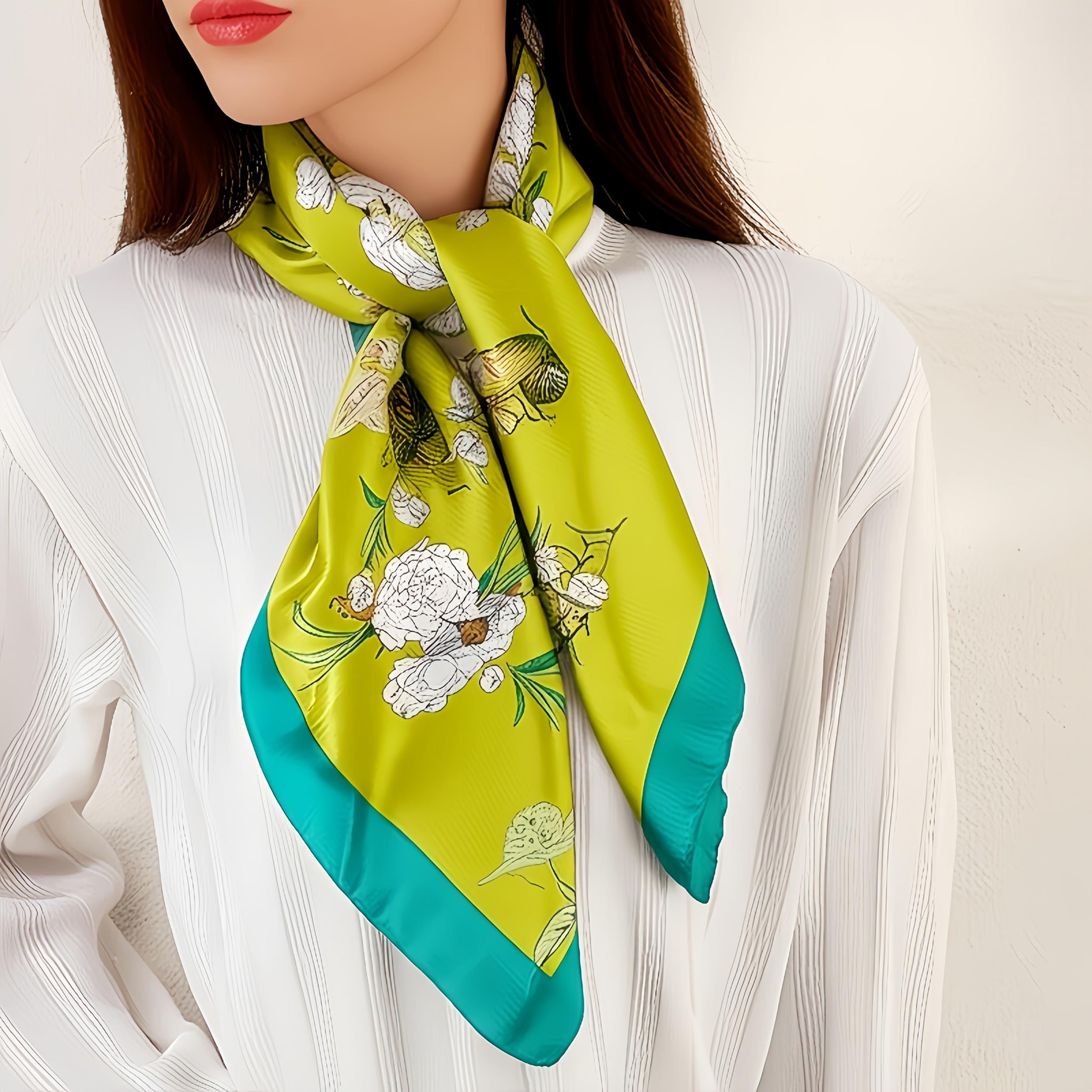 Floral Butterfly Double Sided 70 Breathable Silk Scarf