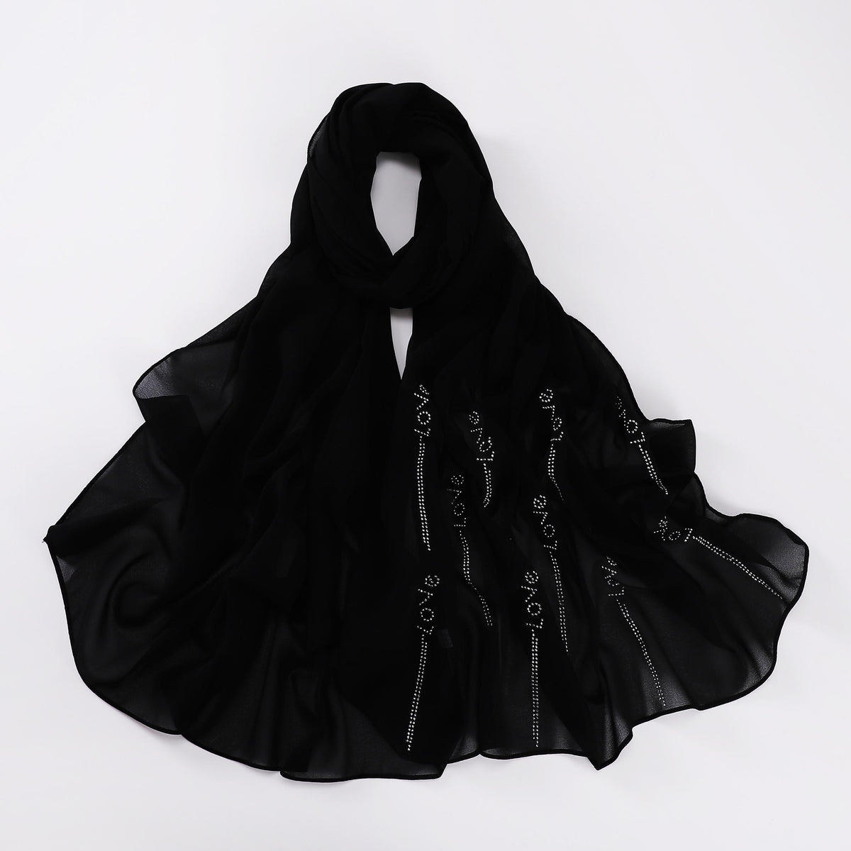 Rhinestone Chiffon Hijab Solid Long Scarf Casual Shawl Head Wrap Bandana