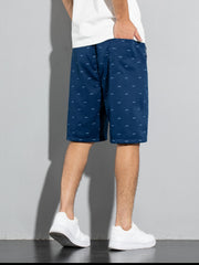 Fish Bone Allover Print Shorts Men's Casual Solid Shorts