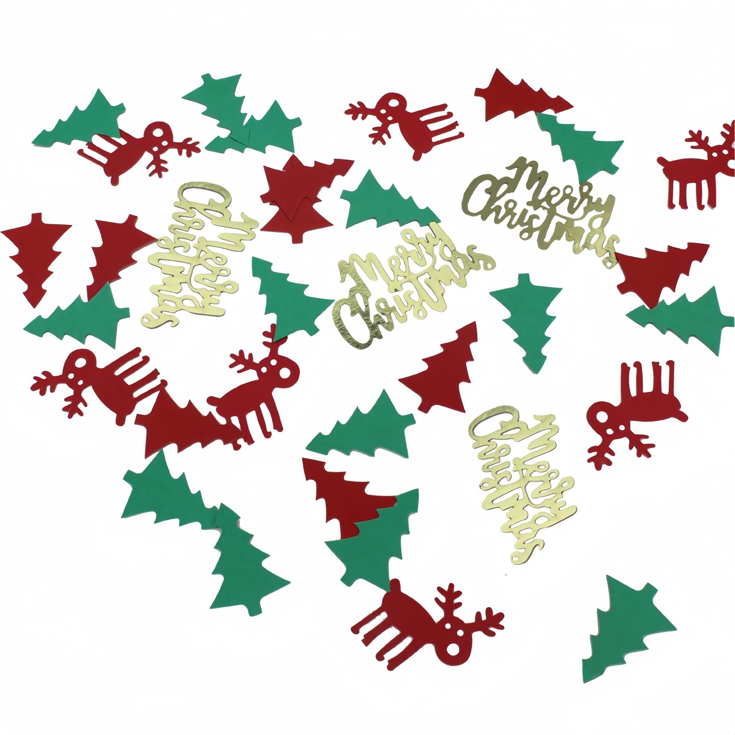 Christmas Confetti Decorations Pack - Merry Christmas Joy Trees & Reindeer Shape