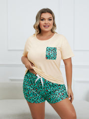  Leopard Print Tee & Bow Knot Shorts Pajama Set