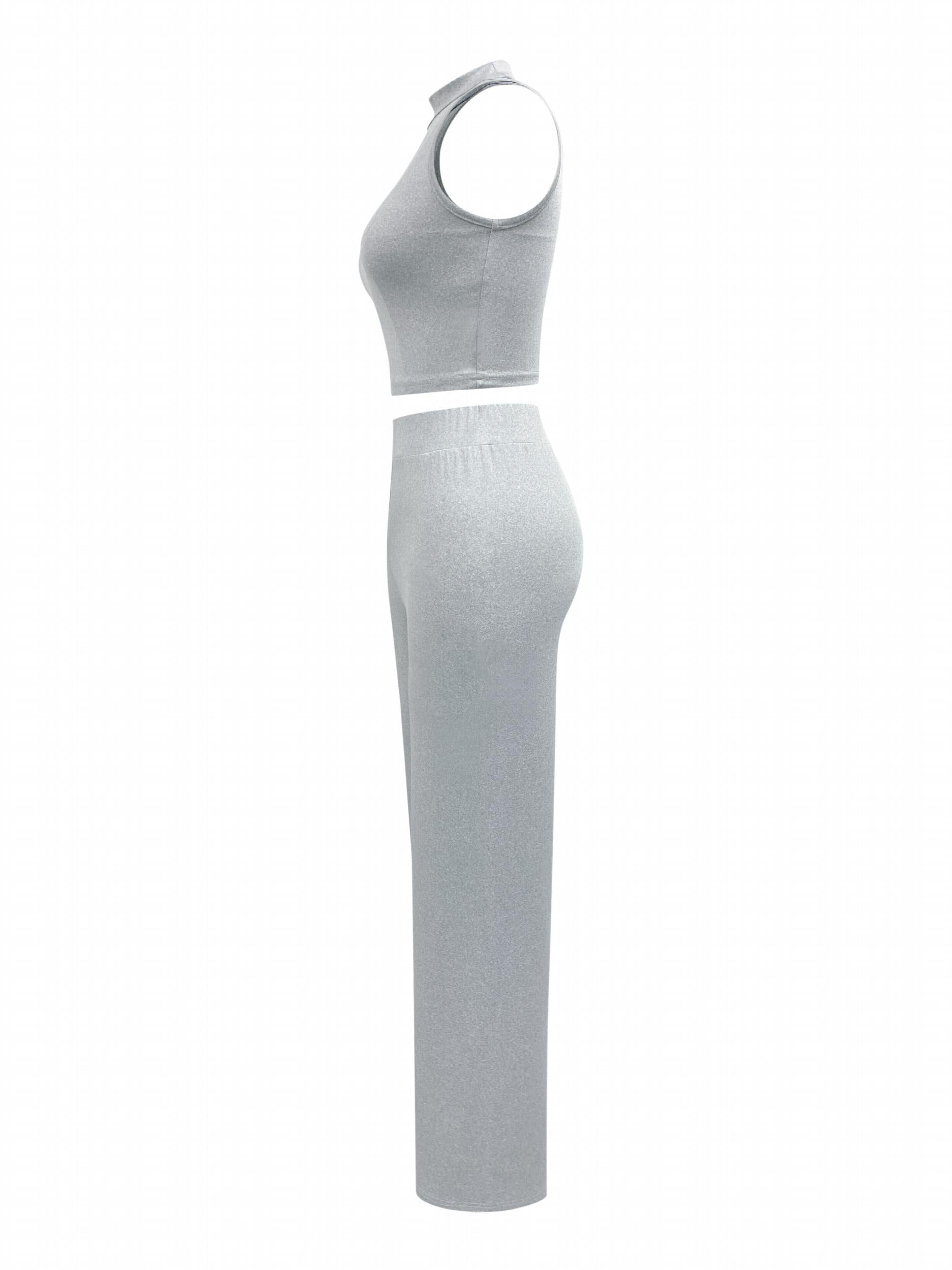 Casual 2pc Set Sleeveless Vest & Wide Leg Pants
