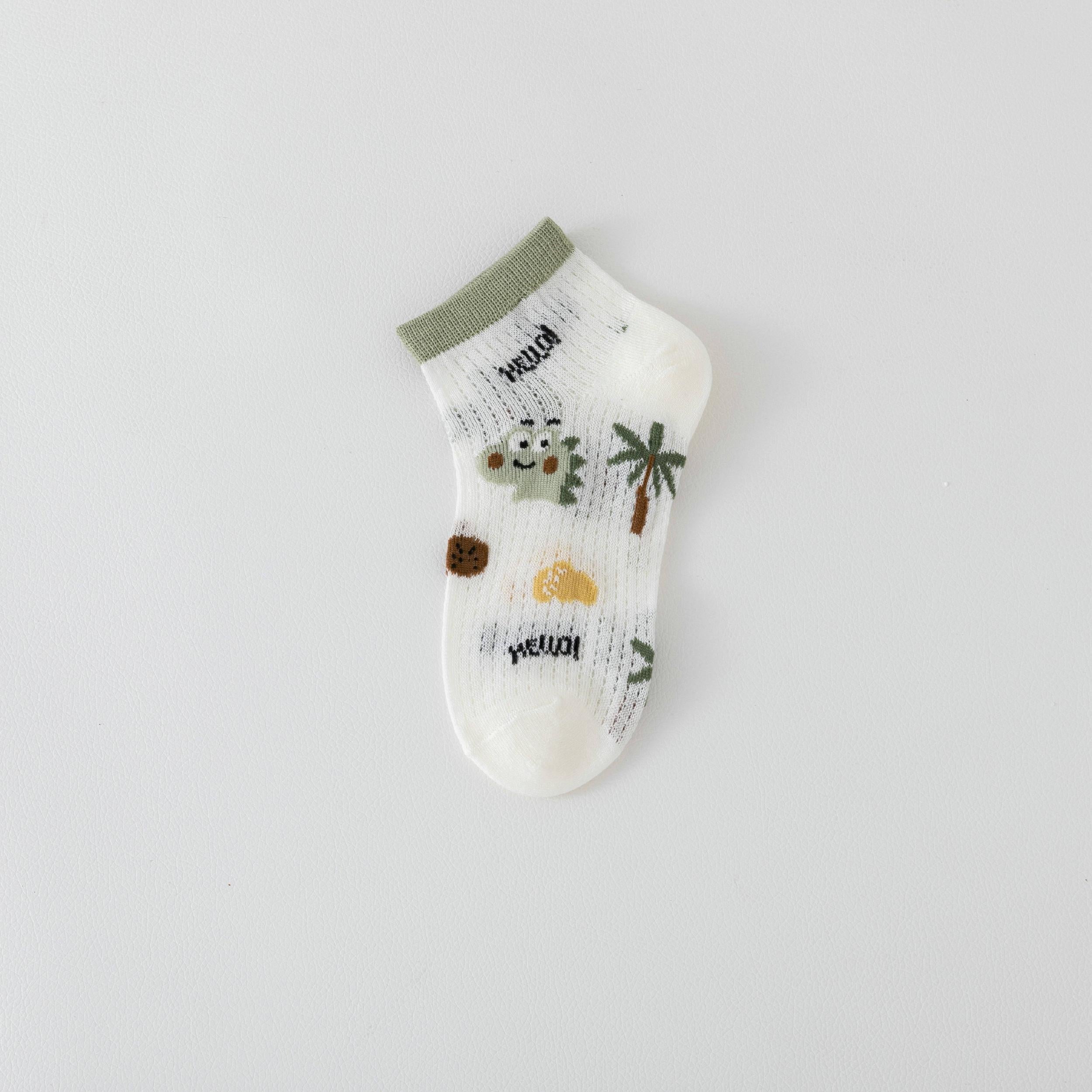 Boys Dinosaur Pattern Ankle Socks, Comfy Mesh Breathable, 0-12 Years