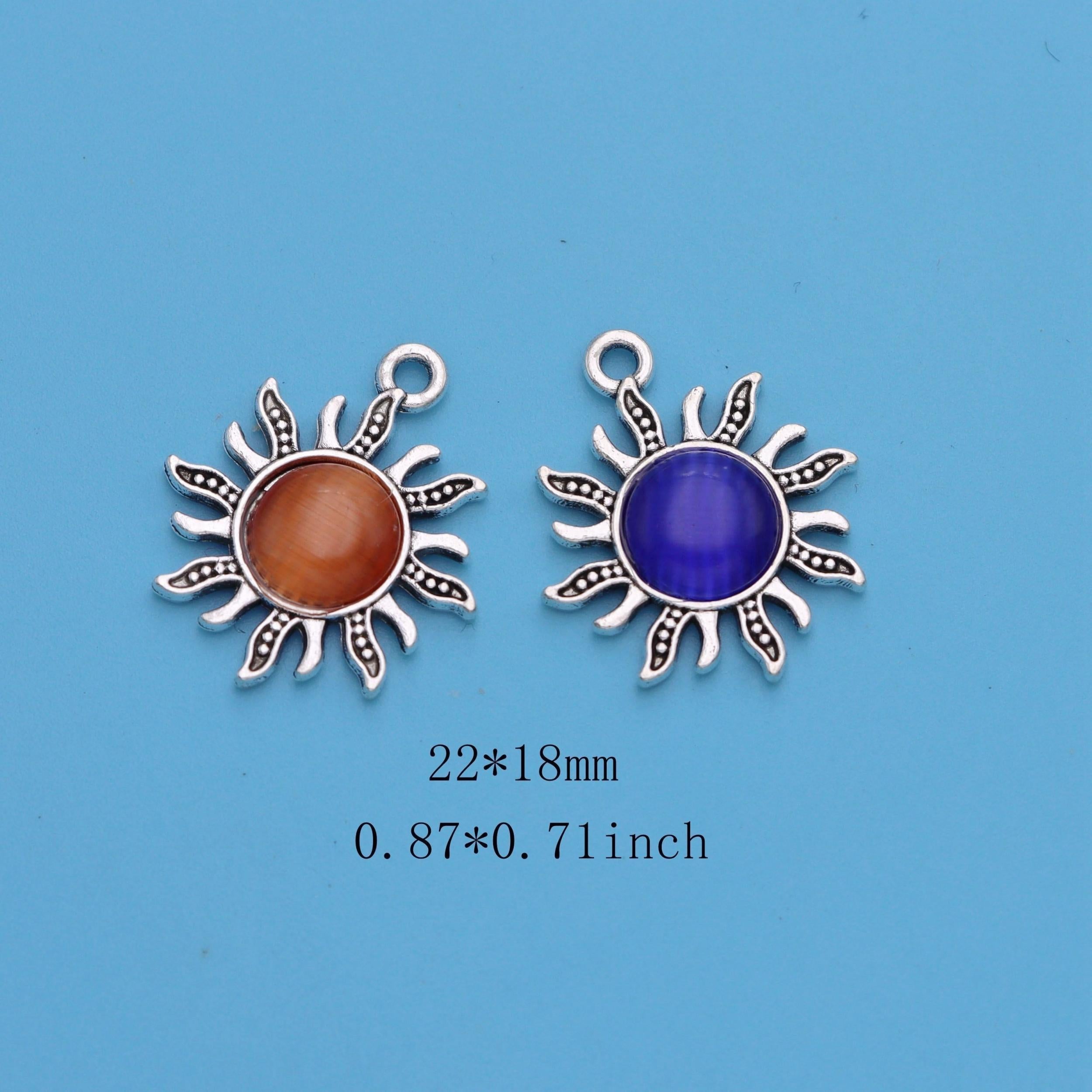 8pcs Silver Plated Sun Shape Charms for Jewelry Making DIY Craft