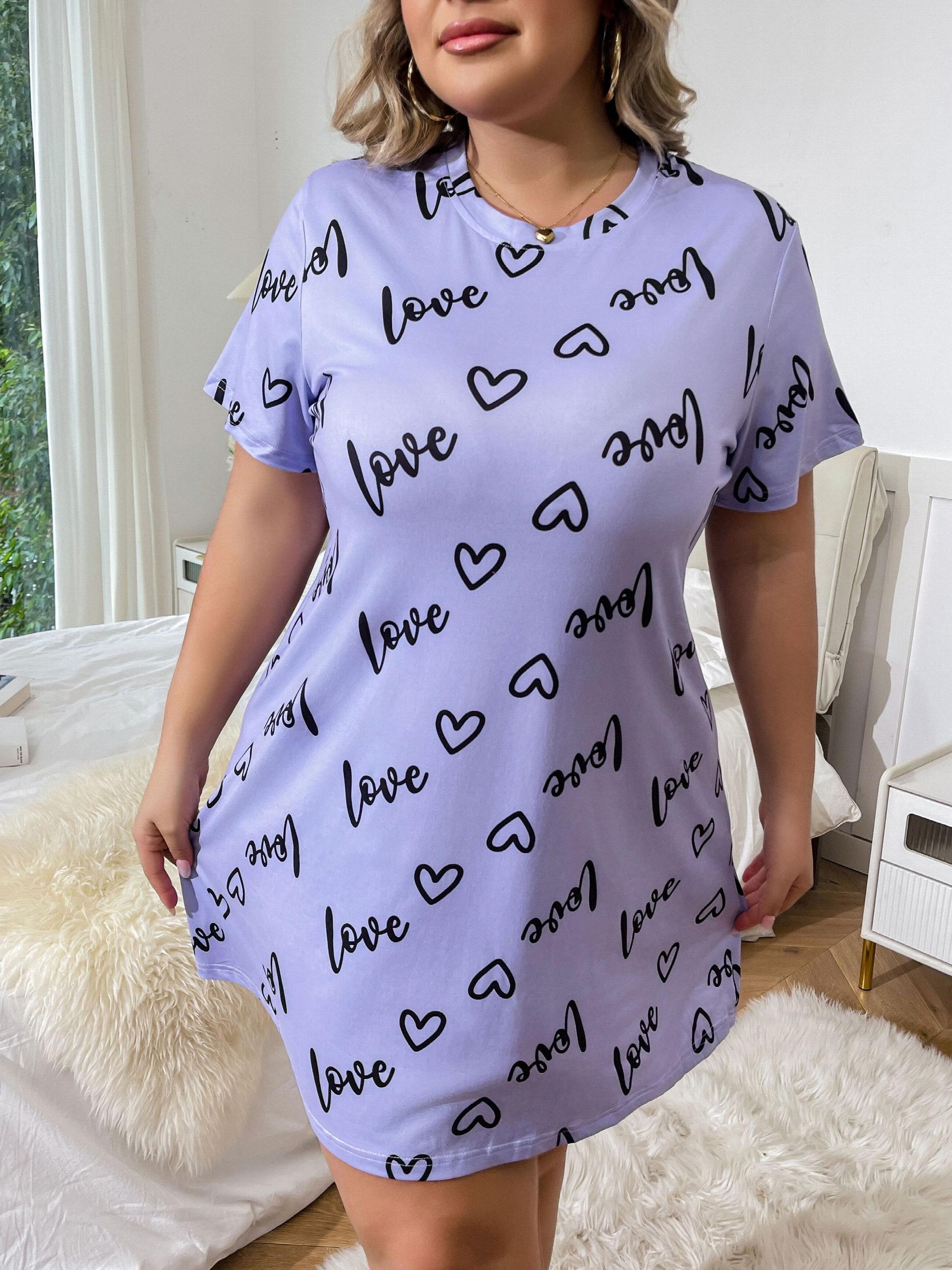  Heart & Letter Print Tee Sleep Dress