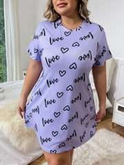  Heart & Letter Print Tee Sleep Dress