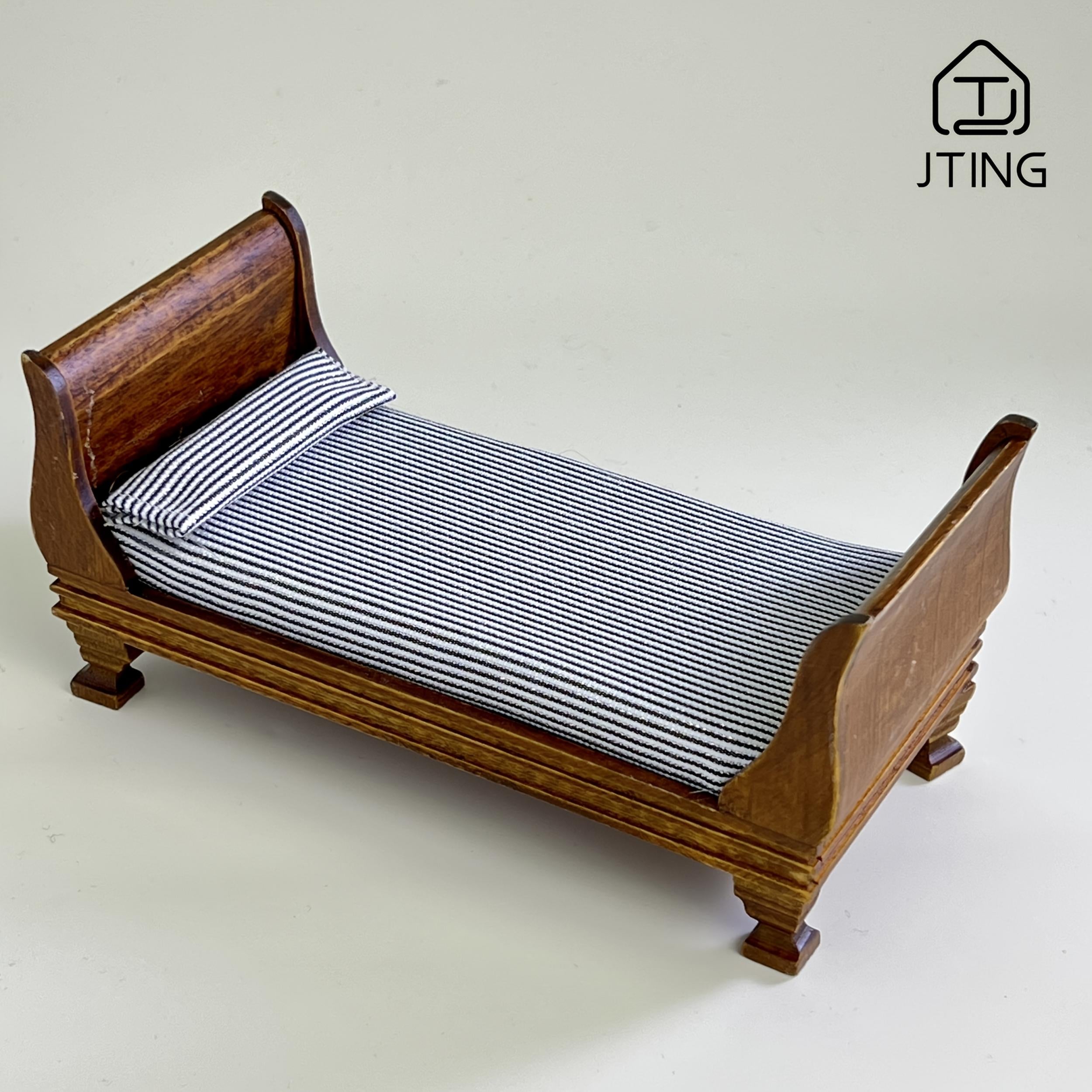 1:12 Scale Maroon Vintage Single Bed Dollhouse Accessory