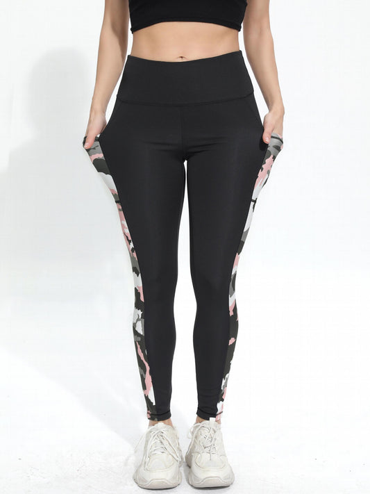 Camo High Stretch Yoga Pants Slim Fit With Pocket