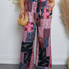  Boho Pants Women's Elastic Drawstring Wide Leg Trousers