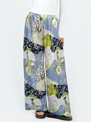  Colorblock Floral Print Wide Leg Trousers