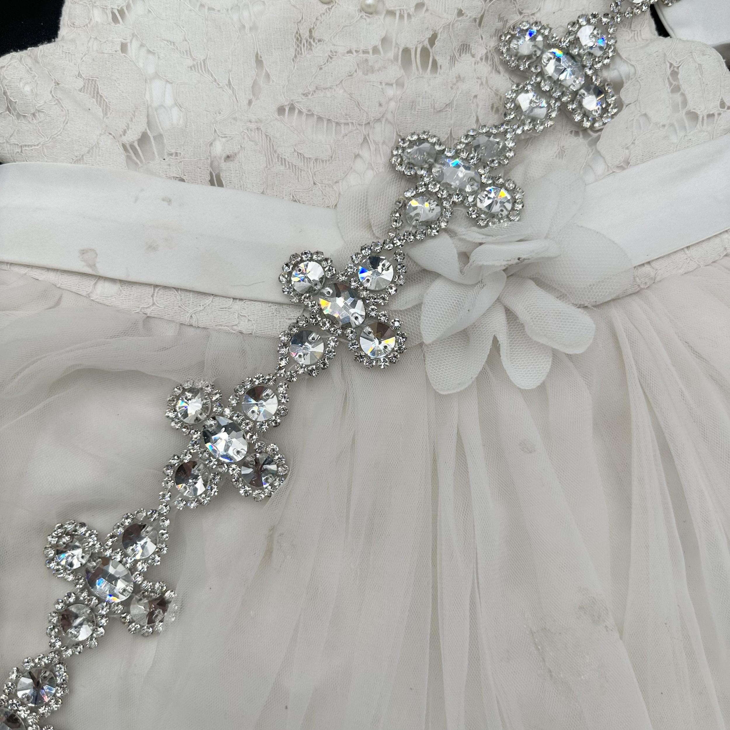 Rhinestone Flower Chain Bridal Gown Red Stitching DIY Wedding Dress Accessory