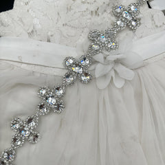 Rhinestone Flower Chain Bridal Gown Red Stitching DIY Wedding Dress Accessory