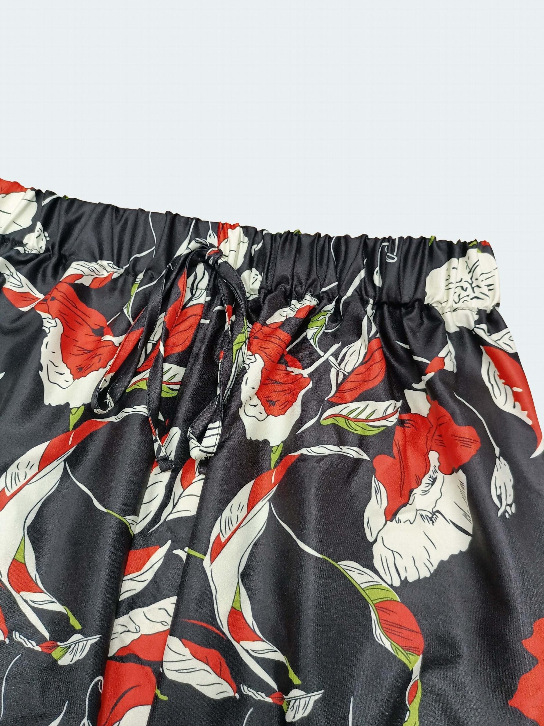 Floral Print Elastic Wide Leg Pants