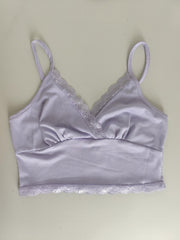 Lace Trim V Neck Crop Cami Top Ribbed Sleeveless Summer Tank